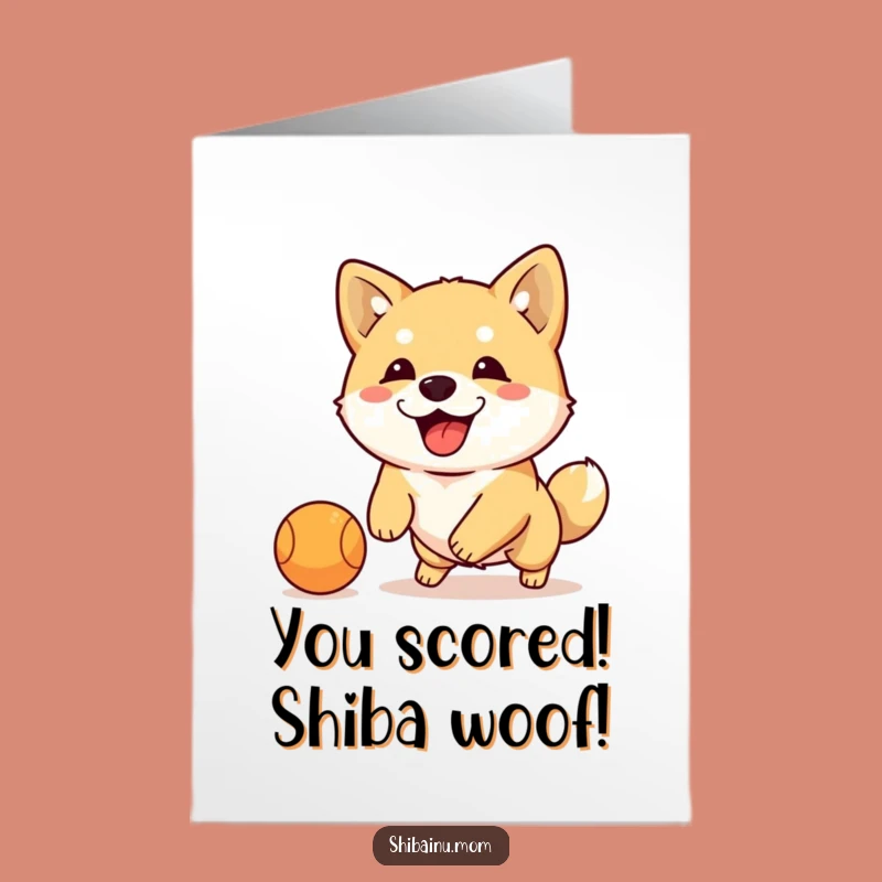 Free Printable Shiba Dribbling Ball Congrats Card: Funny Doggy DIY Gift