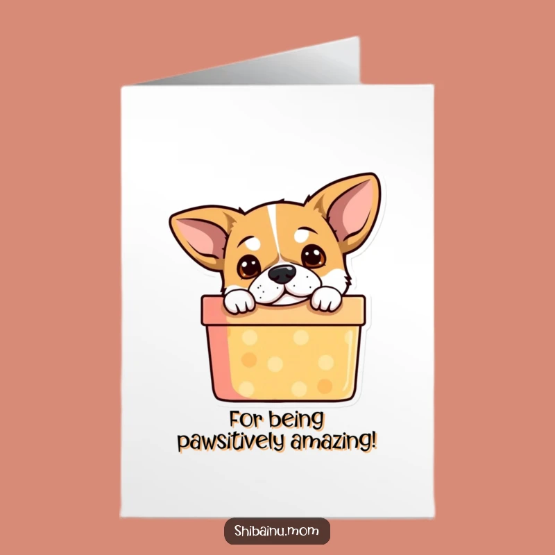 Free Printable Dog Thank You Card: Funny Alert Ears Dog in Gift Box Downloadable