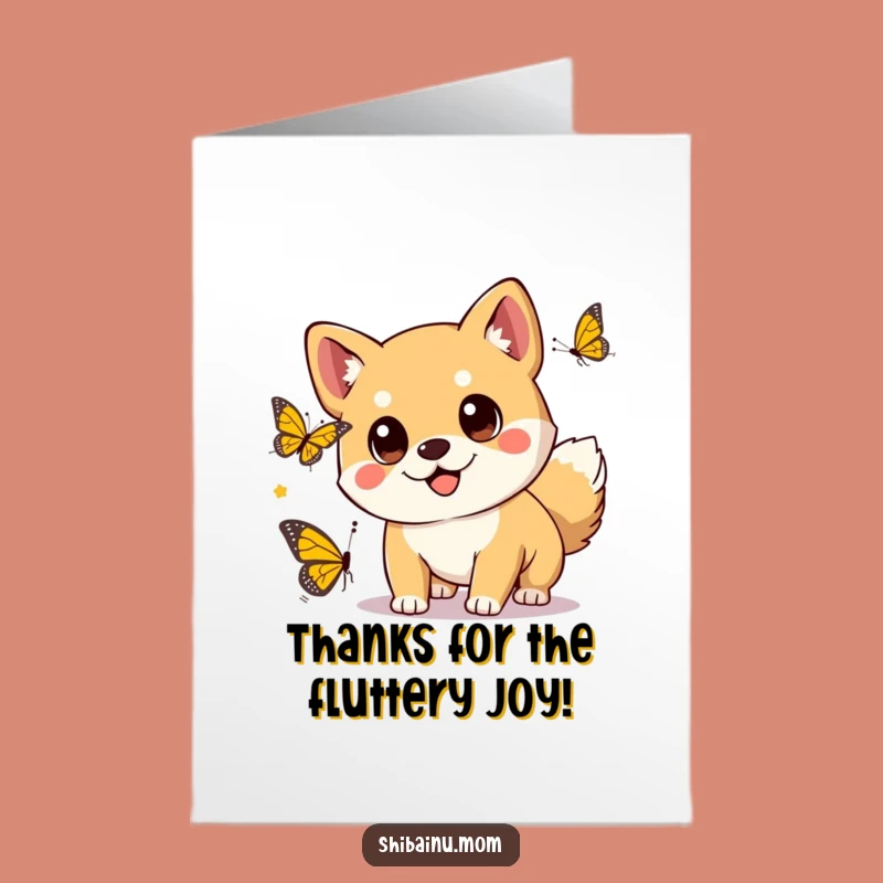 Free Printable Kawaii Shiba Thank You Card: Butterfly Chase, DIY Appreciation Gift