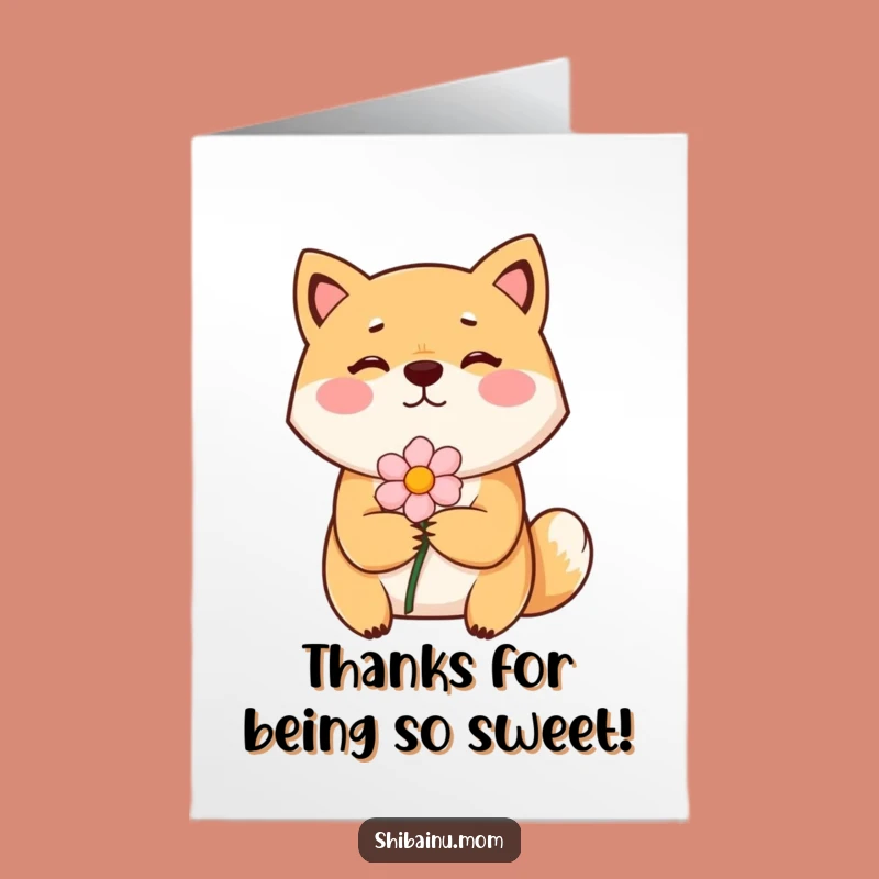 Free Printable Shiba Thank You Card: Bashful Dog Offers Flower of Thanks!