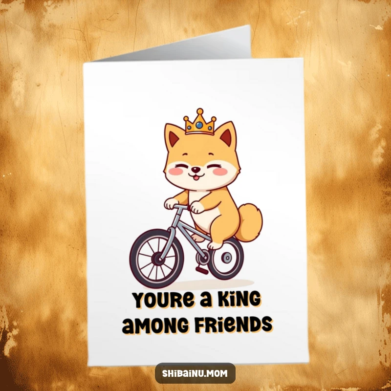 Funny Free Printable Thank You Card: A crowned Shiba Inu winks while balancing on a unicycle.