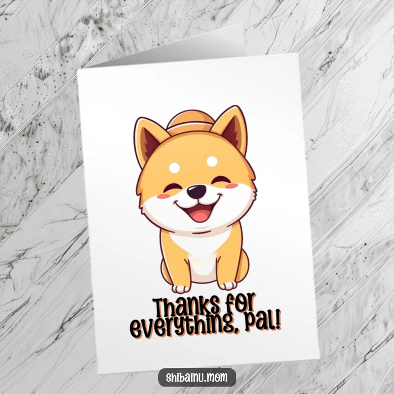 Funny Free Printable Shiba Inu Thank You Card: A Shiba Inu in a huge hat grins widely while saying thank you.