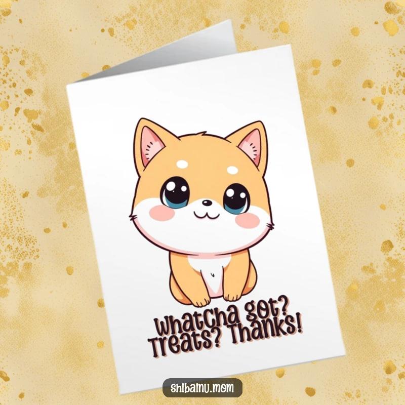 Funny Free Printable Thank You Card: Shibainu tilting head with big curious eyes, a sweet and downloadable token of thanks.