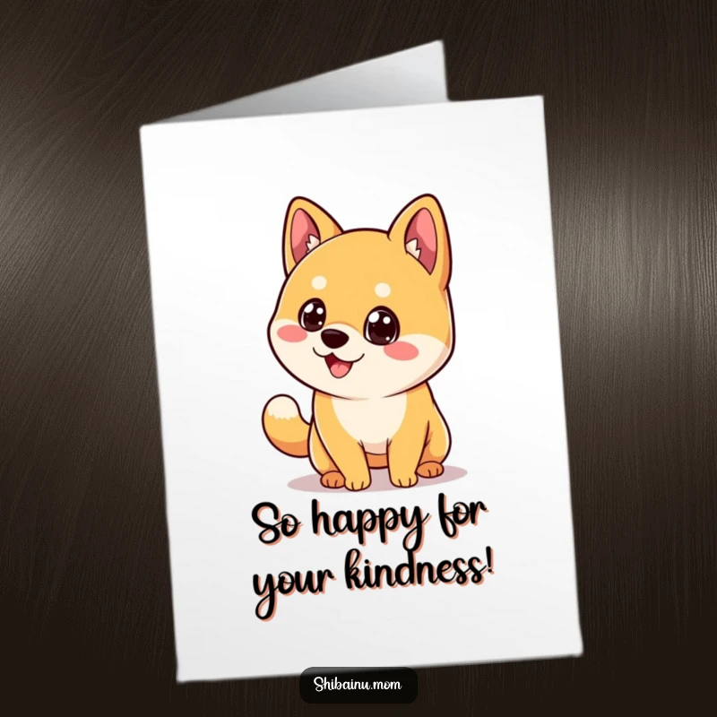 Funny Free Printable Thank You Card: Kawaii Shiba Inu with big eyes joyfully wagging its tail, sending happy thanks.