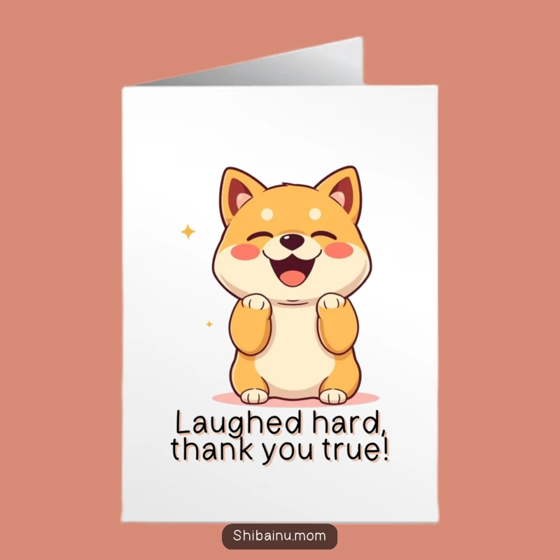Free Printable Thank You Card: Laughing Shiba Inu, Paws Up Thanks, Sweet Downloadable Note