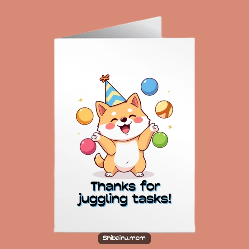 Free Printable Thank You Shiba Card: Juggling Gratitude, Funny Downloadable Gift