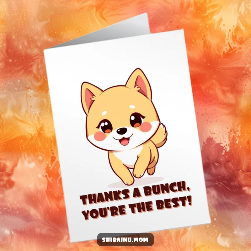Funny Free Printable Thank You Card: A Shiba Inu with big eyes winks adorably while chasing its tail.