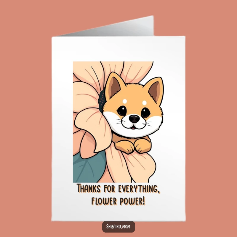 Free Printable Shiba Inu Thank You Card: Flower Peek Curiosity Funny