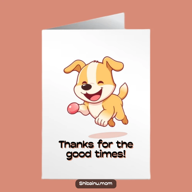 Free Printable Dog Thank You Card: Energetic Grinning Dog with Ball Downloadable Gratitude