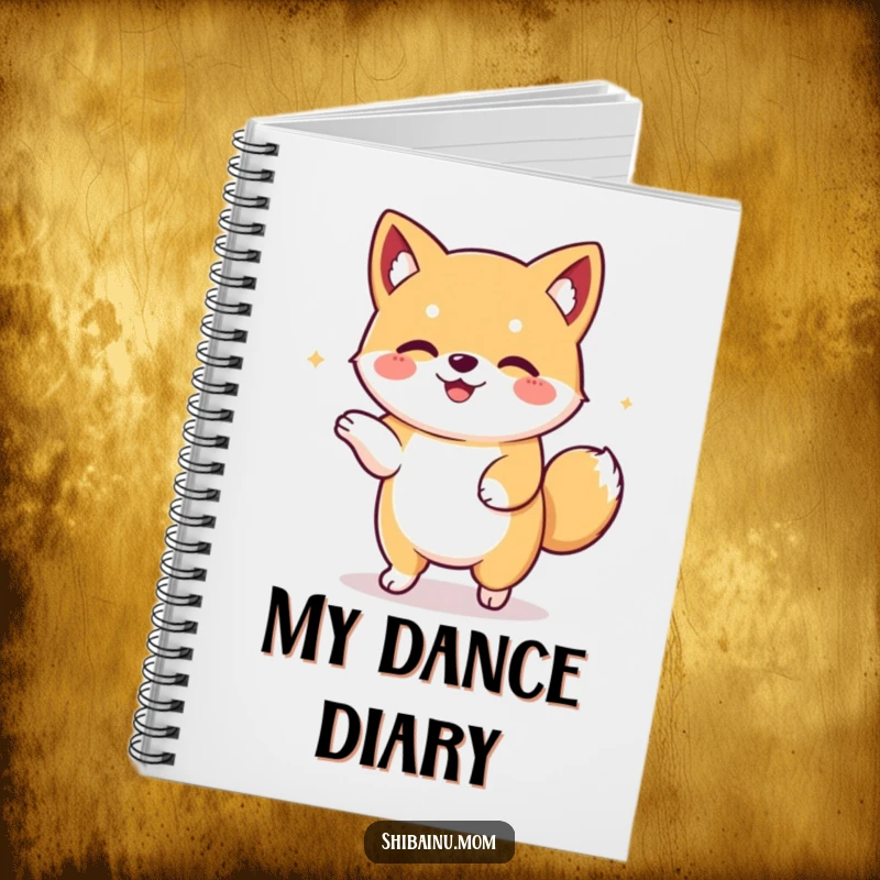 Funny Kawaii Shiba Inu notebook with a floppy-eared dog happily dancing. Ideal for journaling and note-taking, a cute and funny gift.