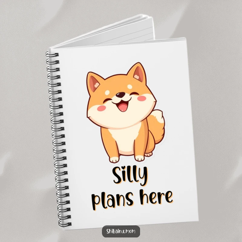 Funny Kawaii Shiba Inu notebook featuring a silly grinning dog in a playful pose, perfect for capturing thoughts and ideas.