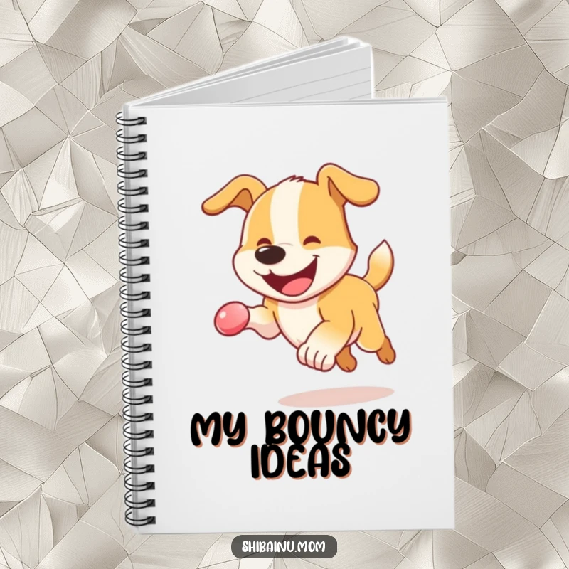Funny Dog Notebook: An energetic dog with a wide grin bounding after a bouncy sphere, ready for note-taking.