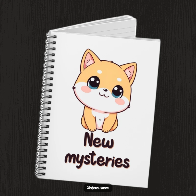Funny Shibainu notebook with a dog tilting its head and big, curious eyes, perfect for journaling thoughts.
