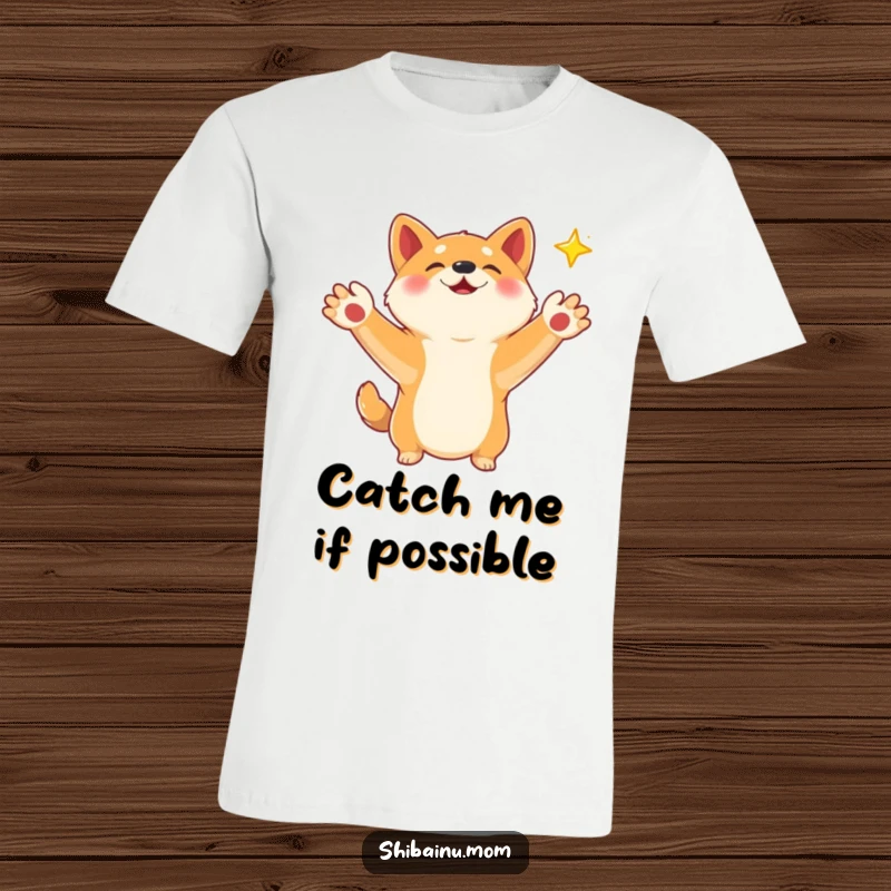 Funny Shiba Inu t-shirt featuring the character with paws outstretched, ready to catch a twinkling falling star, representing hope and dreams.