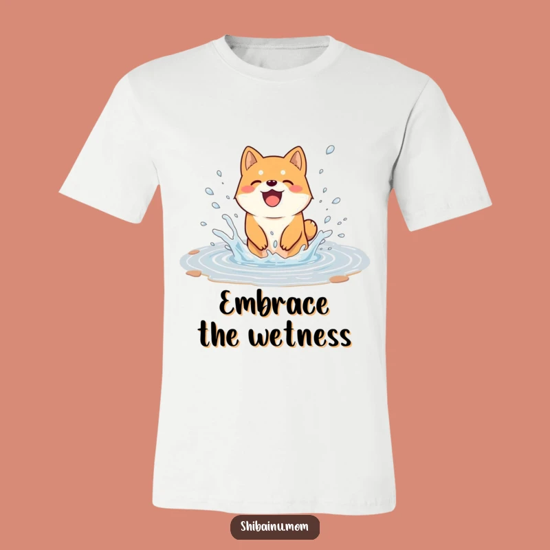 Funny Joyful Shiba Inu Puddle Splash T-Shirt - Playful Dog Tee