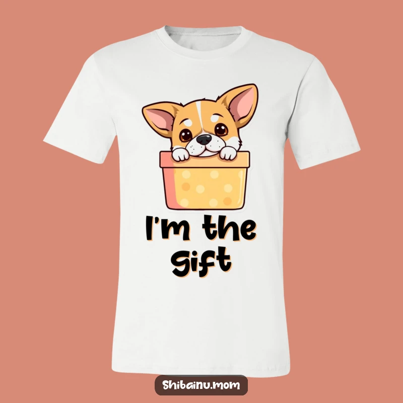 Funny Dog T-Shirt: Curious Pup Peeking from Gift Box, a Hilarious Outfit