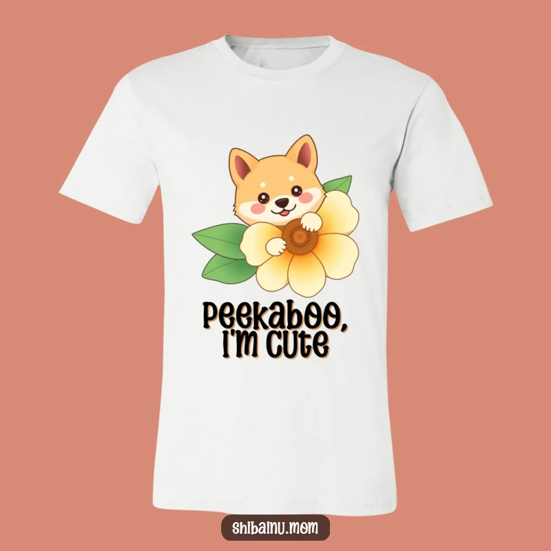Funny Shiba Inu Flower T-Shirt: Peek-a-Boo, Cute Dog, Playful Tee