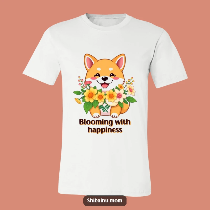 Funny Shiba Inu Flower T-Shirt: Wide Smiles and Blooms for Your Wardrobe