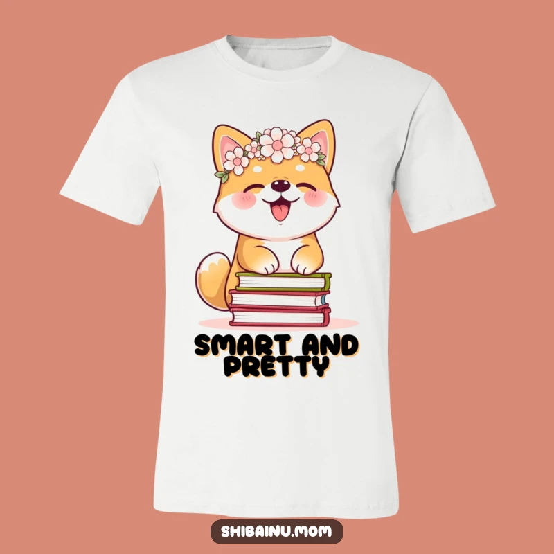 Funny Shiba Inu Flower Crown T-Shirt - Hilarious Giggling Book Lover Tee