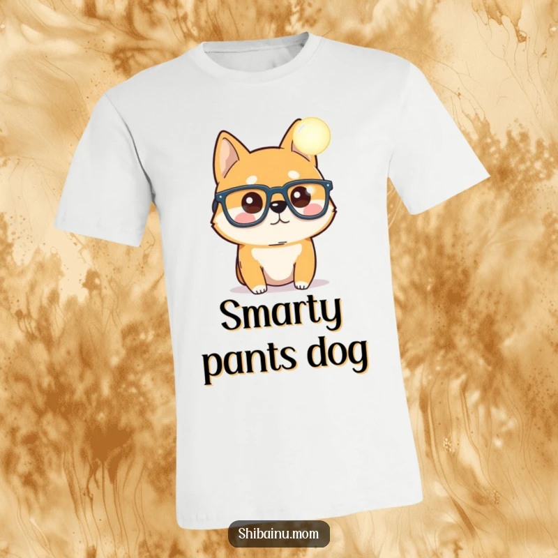 Funny Shiba Inu t-shirt, oversized glasses, curious gaze at a glowing orb, ideal for science lovers and dog enthusiasts, a funny gift.