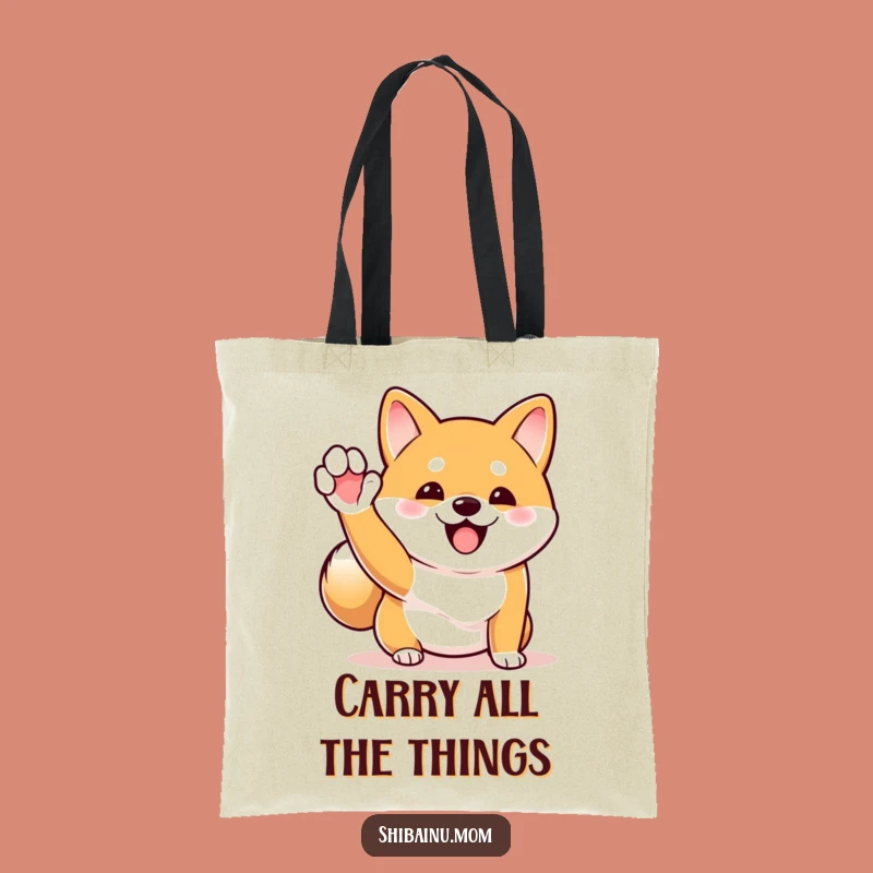 Funny Shiba Inu Wave Tote Bag: Excited Dog Carrier, Wagging Tail Fun!