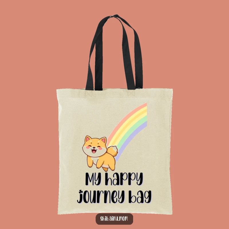 Funny Giggling Shiba Inu Tote Bag - Rainbow Sliding Shopper