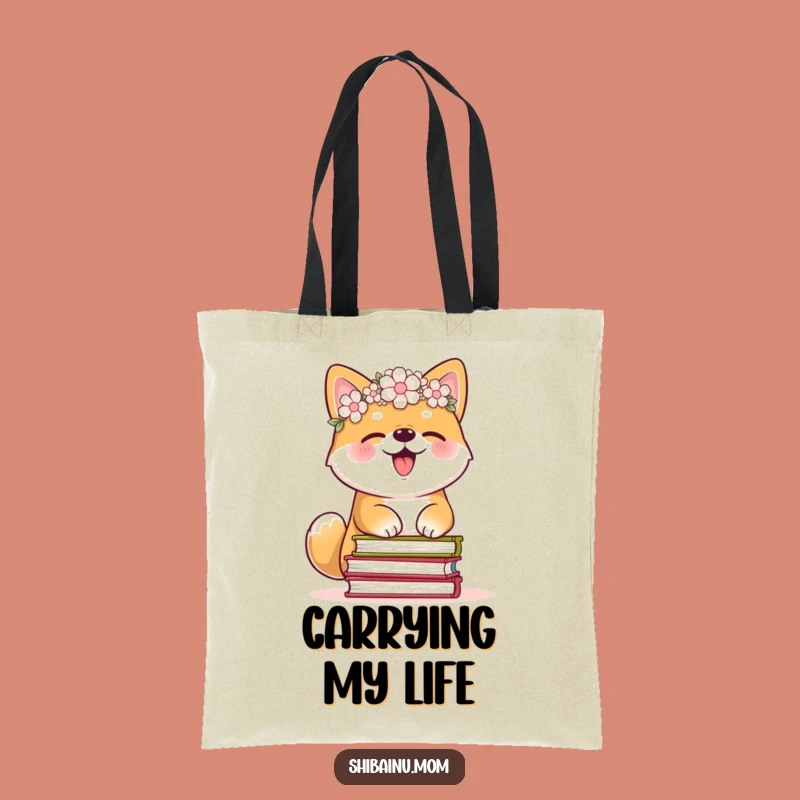 Funny Shiba Inu Flower Crown Tote Bag - Giggle Book Carrier Gift