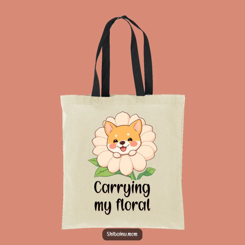 Funny Shiba Inu Flower Tote Bag: Cute Dog Peeking Carryall, Hilarious Gift