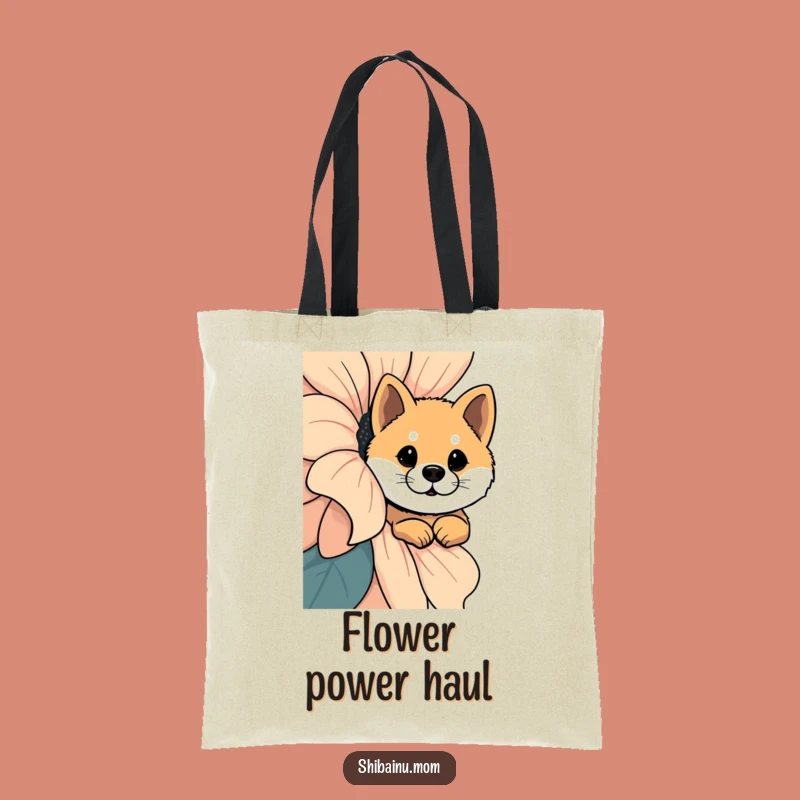 Funny Shiba Inu Giant Flower Curiosity Tote Bag, Stylish Whimsical Carryall