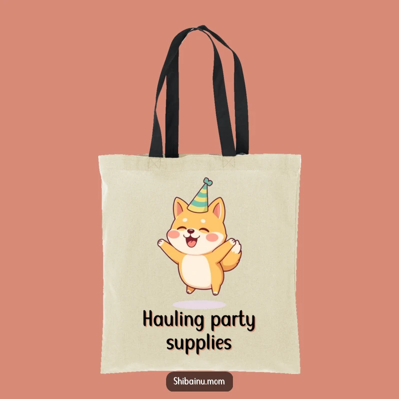 Funny Shiba Inu Party Hat Jumping Joy Tote Bag, Carry Your Celebration Humor