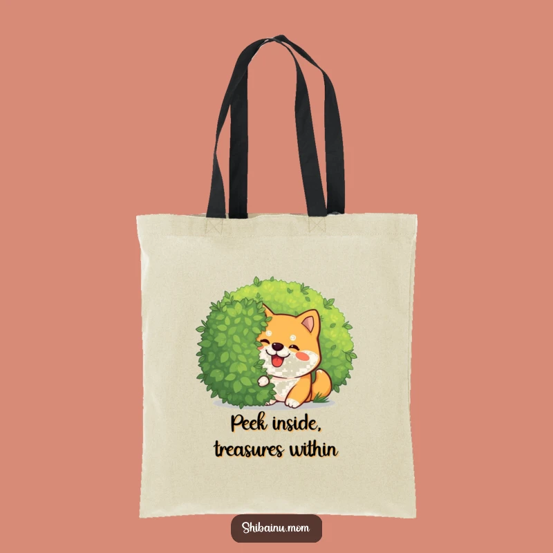 Funny Kawaii Shiba Inu Peeking Tote Bag: Giggling Pup for Playful Shopping!