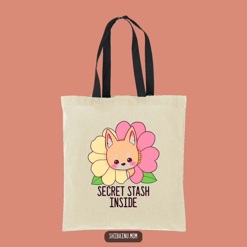 Funny Shibainu Flower Peek Tote Bag, Cute Hidden Dog Accessory, Perfect Funny Gift